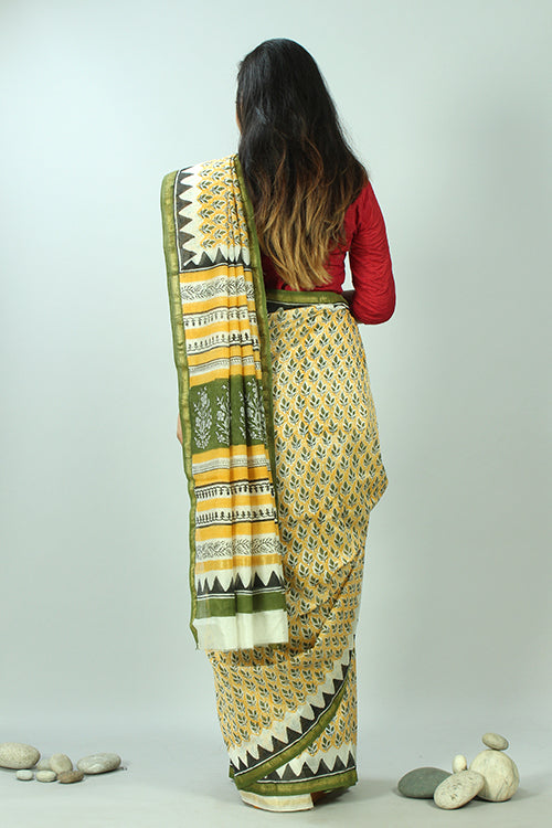 Sooti Syahi-Handblock Printed Chanderi Silk Saree-17