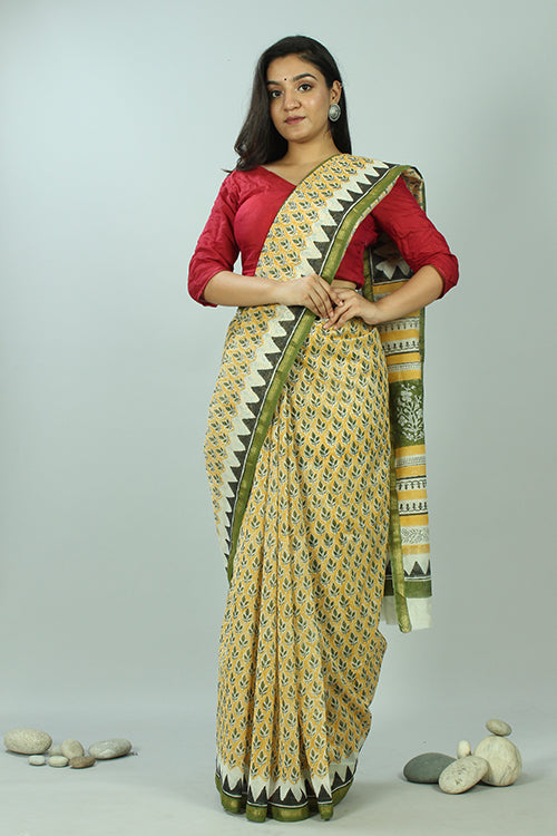 Sooti Syahi-Handblock Printed Chanderi Silk Saree-17