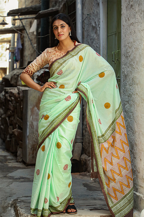 Power Nap Handblock Print Mul Cotton Saree Online