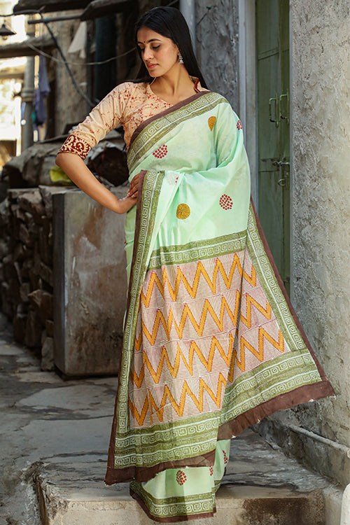 Sooti Syahi Power Nap: Handblock Print Mul Cotton Saree