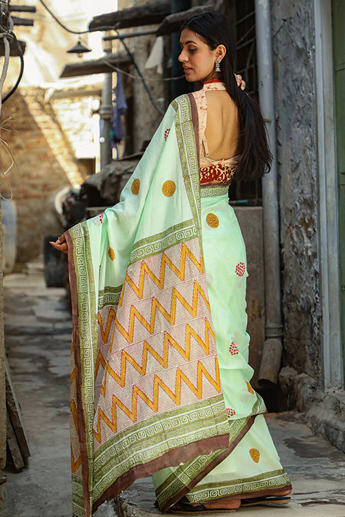 Sooti Syahi Power Nap: Handblock Print Mul Cotton Saree