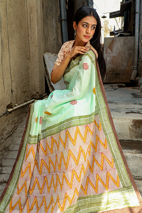 Sooti Syahi Power Nap: Handblock Print Mul Cotton Saree
