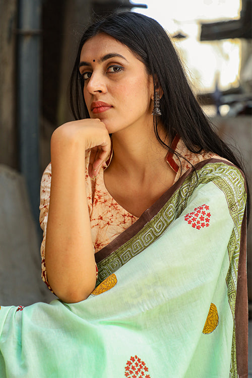 Sooti Syahi Power Nap Handblock Print Mul Mul Cotton Saree Online