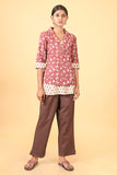 Shuddhi Amber Red with Ice Blue Handblock Printed Double Top