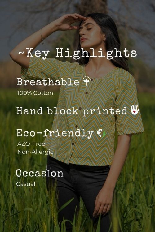 Sootisyahi 'Sea Breeze' Azofree Handblock Printed Pure Cotton Crop Top