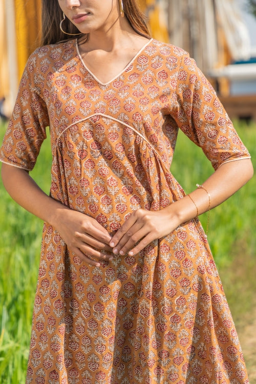 Sootisyahi 'Dusky Dawn' Azofree Handblock Printed Pure Cotton Dress