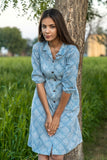 Sootisyahi 'Blue and Bay' Azofree Handblock Printed Pure Cotton Dress