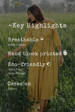 Sootisyahi 'Mustard Medow' Azofree Handblock Printed Pure Cotton Dress