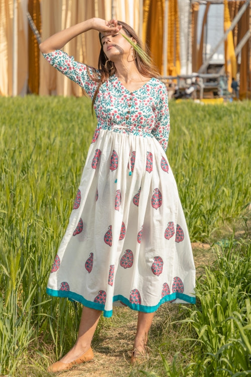 Paisley In The Garden Pure Cotton Hand Block Printed Dress For Women Online 