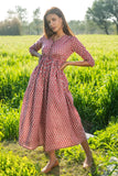 Sootisyahi 'Mesmerizing Maroon' Azofree Handblock Printed Pure Cotton Dress