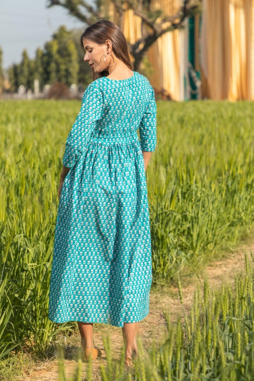 Sootisyahi 'Teel-n-Feel' Azofree Handblock Printed Pure Cotton Dress