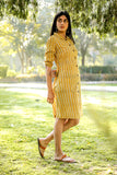 Stripe-n-Stairs Pure Cotton Hand Block Printed Dress For Women Online 