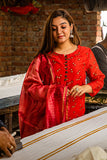 SootiSyahi Kedar Red Block Print Chanderi Silk Kurti For Women Online