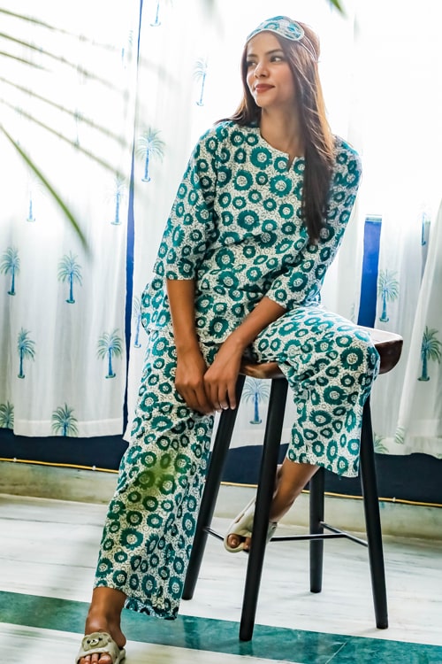 Sootisyahi Summer Glory Handblock Printed Cotton Nightsuit