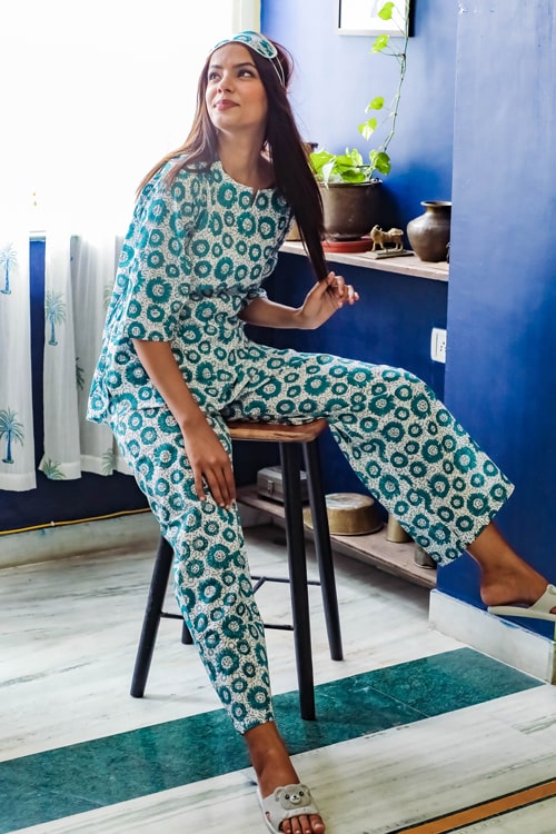Sootisyahi Summer Glory Handblock Printed Cotton Nightsuit