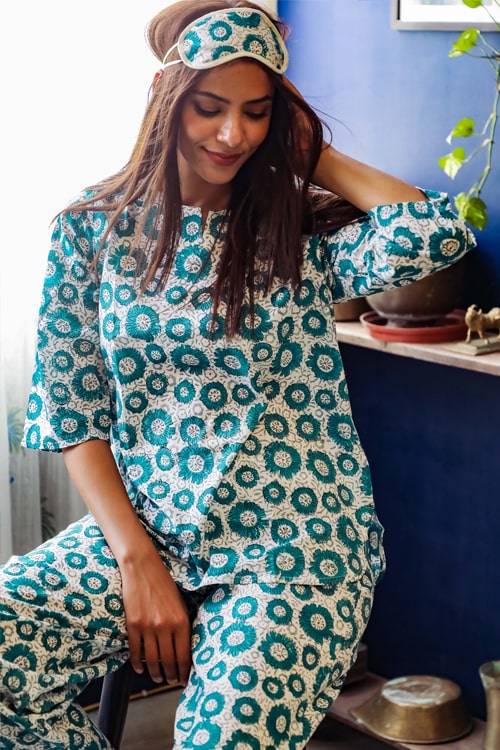 Sootisyahi Summer Glory Handblock Printed Cotton Nightsuit