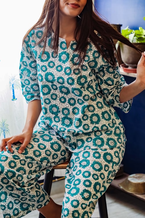 Sootisyahi Summer Glory Handblock Printed Cotton Nightsuit