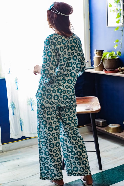 Sootisyahi Summer Glory Handblock Printed Cotton Nightsuit