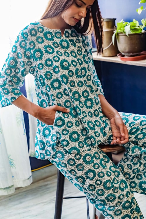 Sootisyahi Summer Glory Handblock Printed Cotton Nightsuit