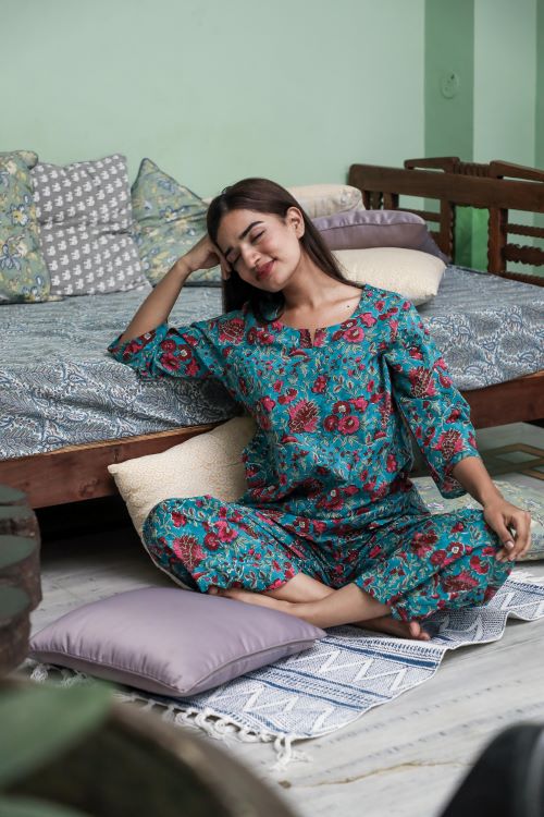 Sootisyahi 'Forest Fantasy' Block Printed Cotton Nightsuit