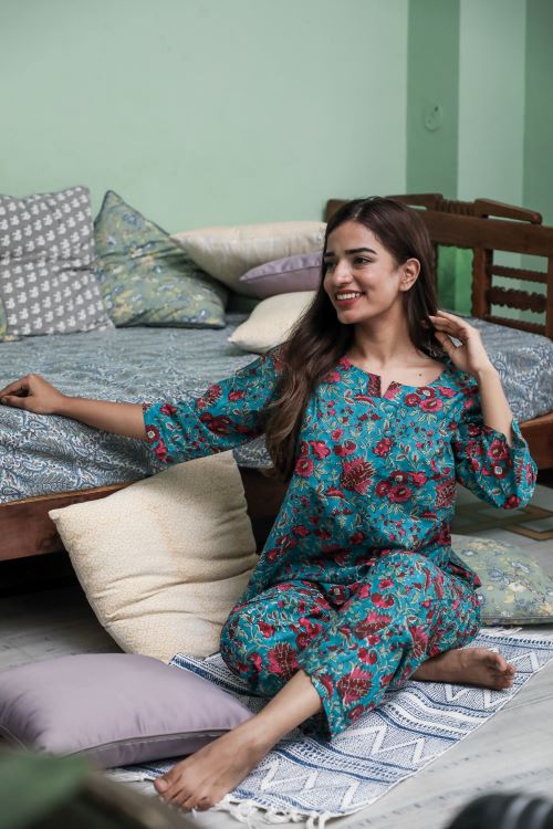 Sootisyahi 'Forest Fantasy' Block Printed Cotton Nightsuit