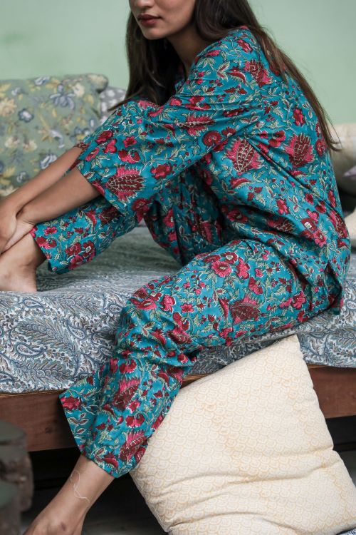 Sootisyahi 'Forest Fantasy' Block Printed Cotton Nightsuit