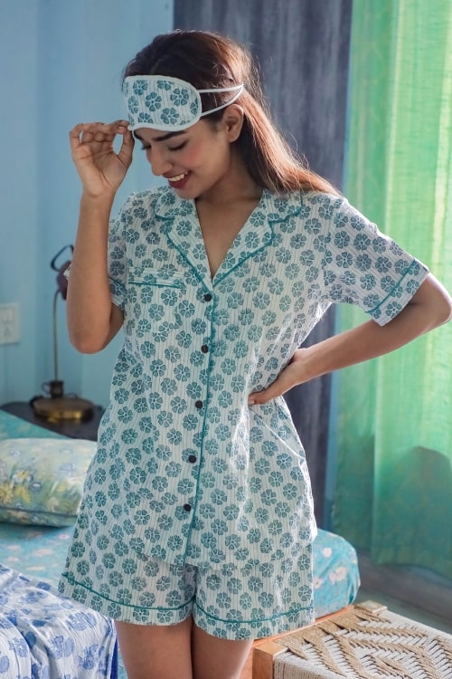 Sootisyahi 'Pretty Petals' Block Printed Cotton Nightsuit