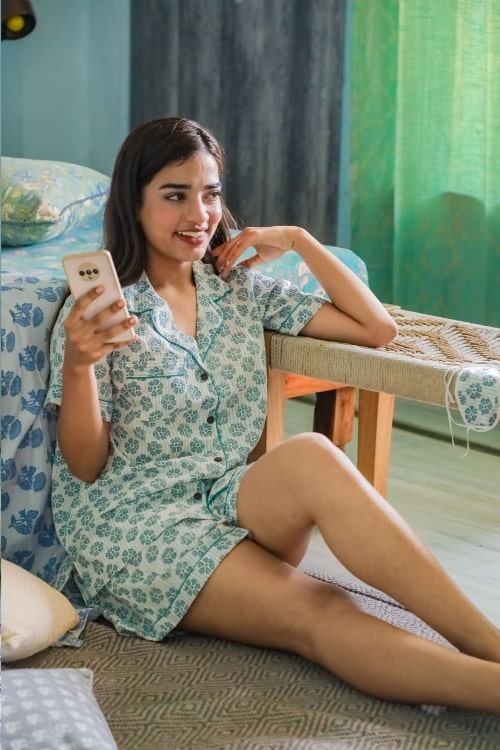 Sootisyahi 'Pretty Petals' Block Printed Cotton Nightsuit