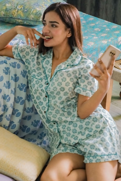 Sootisyahi 'Pretty Petals' Block Printed Cotton Nightsuit