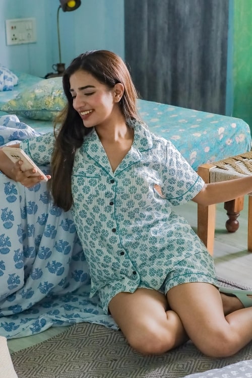 Sootisyahi 'Pretty Petals' Block Printed Cotton Nightsuit