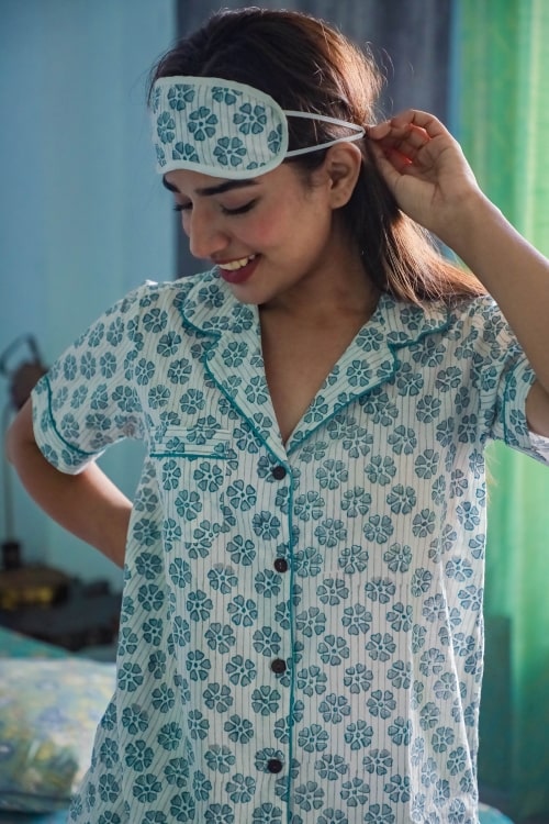 Sootisyahi 'Pretty Petals' Block Printed Cotton Nightsuit