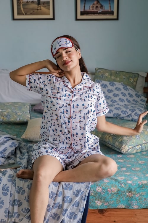 Sootisyahi 'Impish Puppy' Handblock Printed Cotton Nightsuit
