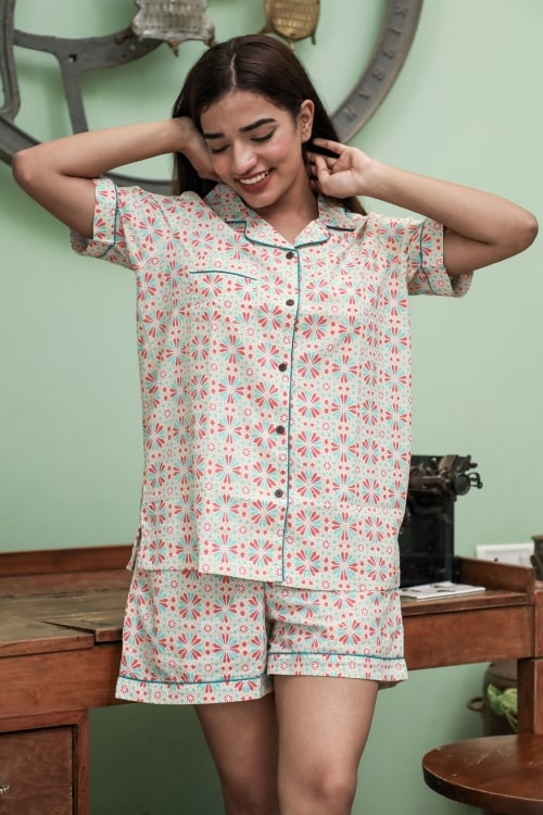 Sootisyahi 'Silky Plateau' Block Printed Cotton Nightsuit