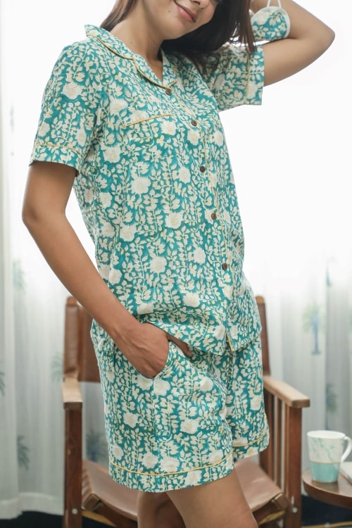 Sootisyahi 'Bright Bloom' Handblock Printed Pure Cotton Night Suit
