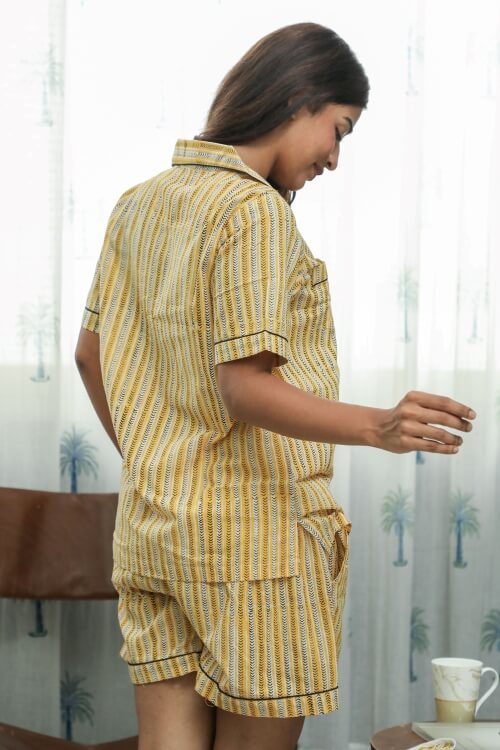 Sootisyahi 'Yellow Grassland' Block Printed Cotton Nightsuit