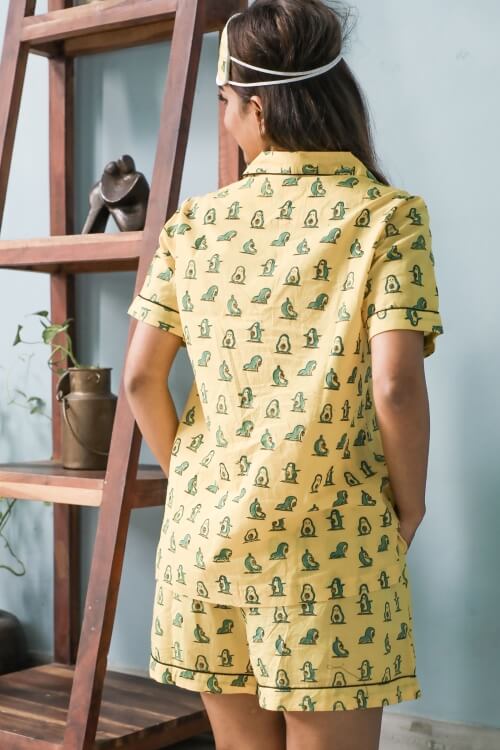 Sootisyahi 'Yellow Penguine' Hand Printed Cotton Night Suit