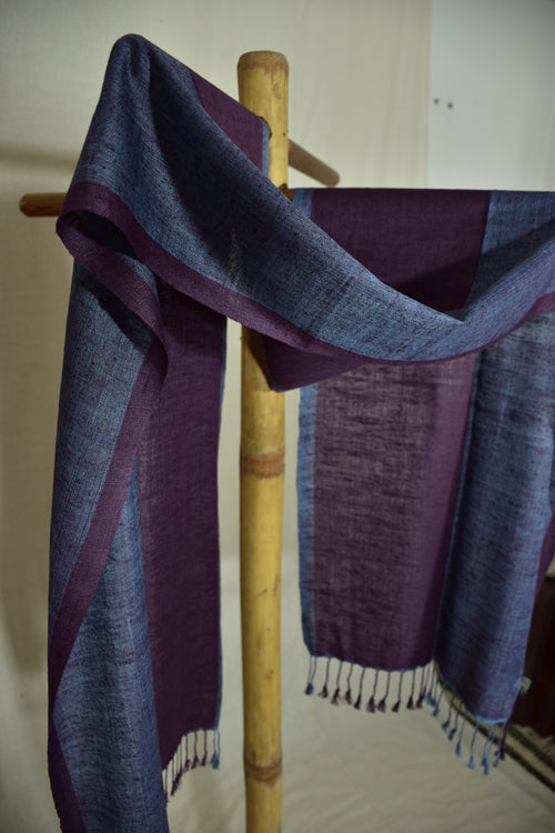 Hand Woven Naturally Dyed Pure Silk Stole - Purple