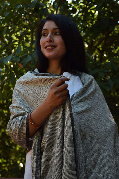 Avani Kumaon Pure Silk Stole | Undyed & Black