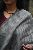 Pure Linen Stole | Black With Grey & Green Stripes