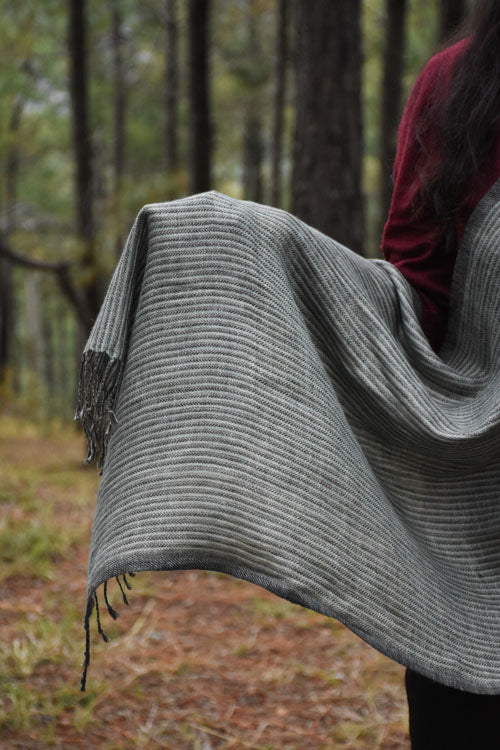 Pure Linen Stole | Black With Grey & Green Stripes