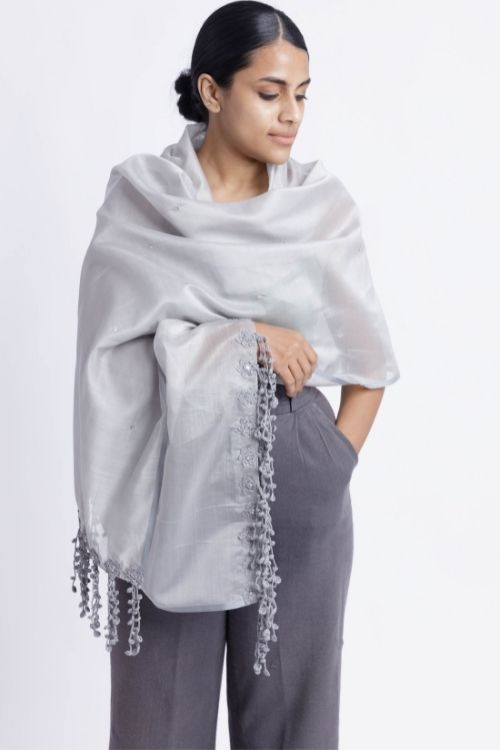 Samoolam Handmade Crochet Sitara Stole Grey