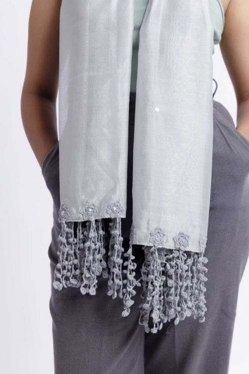 Samoolam Handmade Crochet Sitara Stole Grey