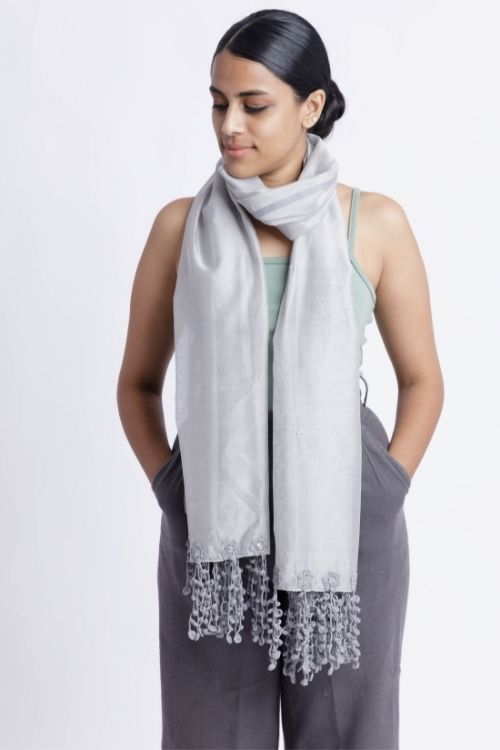 Samoolam Handmade Crochet Sitara Stole Grey