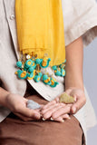 Samoolam Handmade Crochet Bird Tassel Stole ~  Jade & Yellow