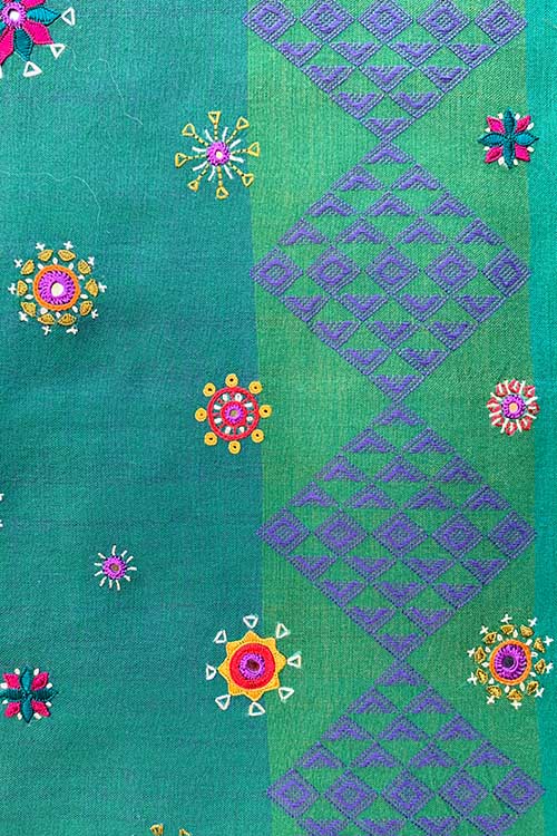 Shrujan Green 'Pakko' Hand Embroidered Handwoven Cotton Stole