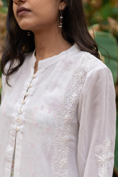 Sufia Hand Embroidered Chikankari Cotton Inner + Jacket | Relove