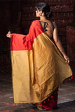 Stunning In Red. Handloom Cotton Saree. Fiery Red & Dull Gold