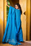 Elegant Bengal Cotton Woven Saree - Bright Blue & Silver Striped