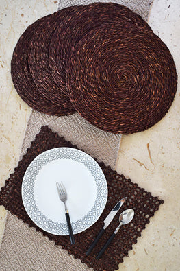 Handmade Sabai Grass Round Table Mat set of 4 (Brown)