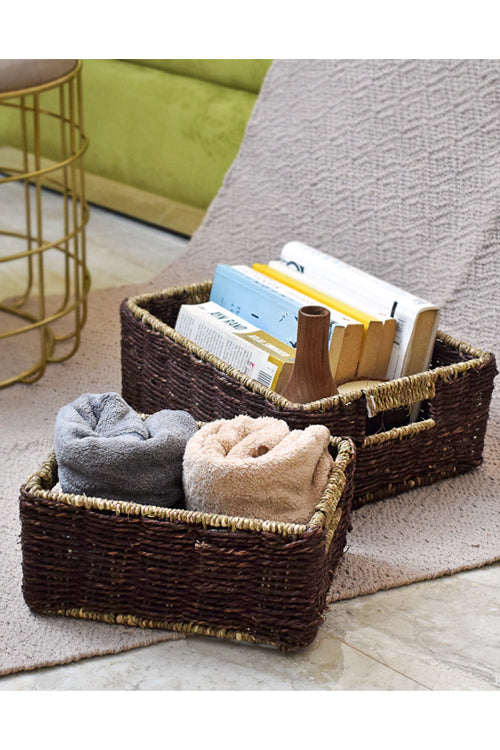 Kadam Haat Handmade Sabai Grass Towel Basket - Small (Black)